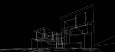 Binanın mimari 3d çizim çizim ev