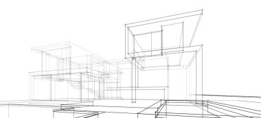 Binanın mimari 3d çizim çizim ev