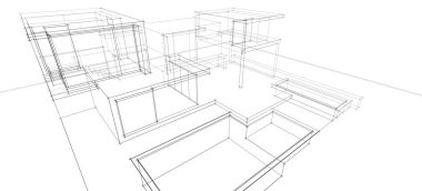 Binanın mimari 3d çizim çizim ev