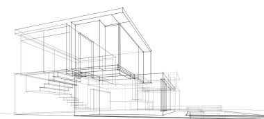 Binanın mimari 3d çizim çizim ev