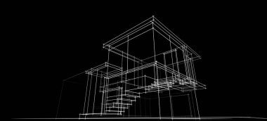 Binanın mimari 3d çizim çizim ev