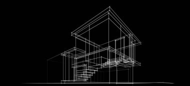 Binanın mimari 3d çizim çizim ev