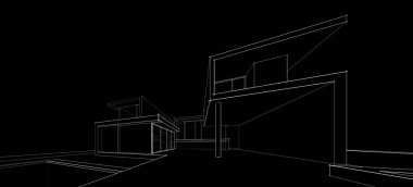 Binanın mimari 3d çizim çizim ev