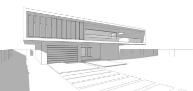 Binanın mimari 3d çizim çizim ev