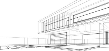 Binanın mimari 3d çizim çizim ev