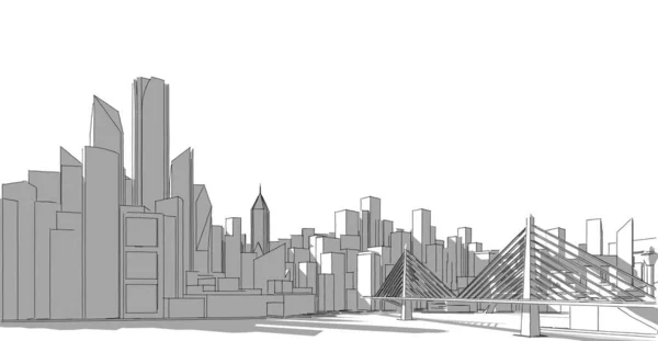 Illustration City Skyline Buildings Bridge — Stock Photo, Image