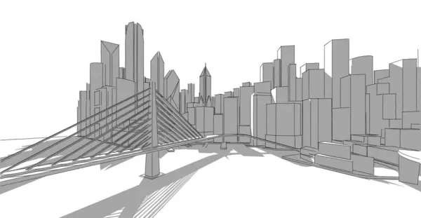 Illusztráció Város Városkép Épületek Egy Híd — Stock Fotó