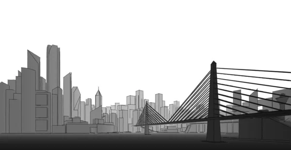 Ilustração Horizonte Cidade Com Edifícios Uma Ponte — Fotografia de Stock