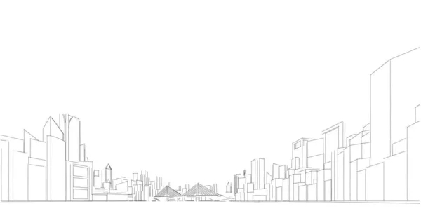 Illustrazione Dello Skyline Della Città Con Edifici Ponte — Foto Stock