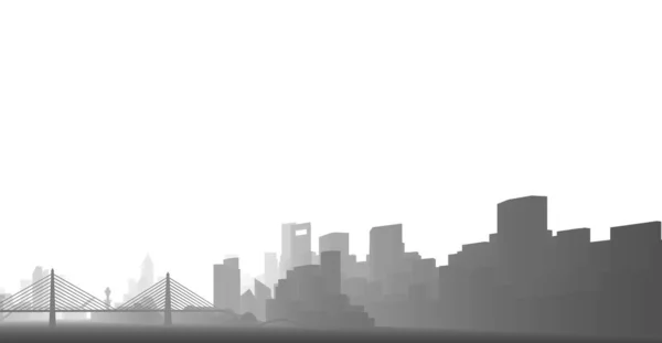 Illustratie Van Skyline Van Stad Met Gebouwen Een Brug — Stockfoto