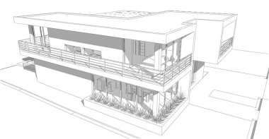 Binanın mimari 3d çizim çizim ev