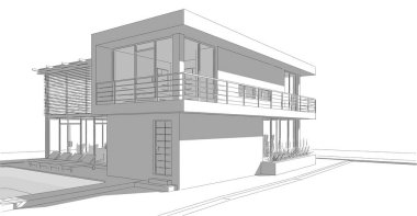 Binanın mimari 3d çizim çizim ev