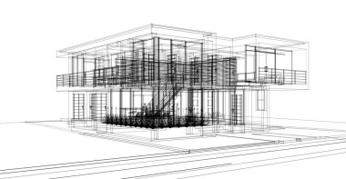 Binanın mimari 3d çizim çizim ev