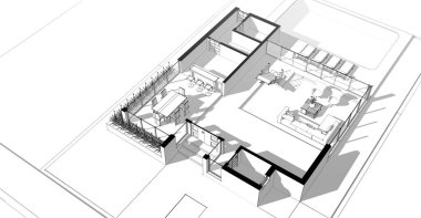 Binanın mimari 3d çizim çizim ev