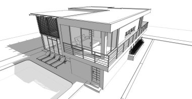 Binanın mimari 3d çizim çizim ev