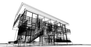 Binanın mimari 3d çizim çizim ev