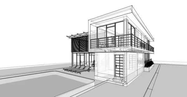 Edifício Casa Desenho Arquitetônico Ilustração — Fotografia de Stock
