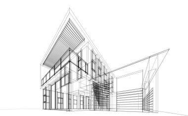 Binanın mimari 3d çizim çizim ev