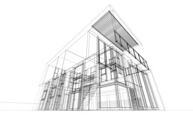 Binanın mimari 3d çizim çizim ev