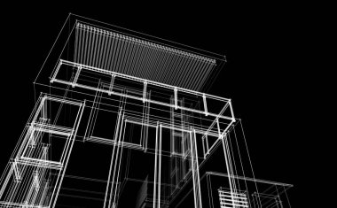 Binanın mimari 3d çizim çizim ev