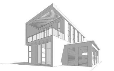 Binanın mimari 3d çizim çizim ev