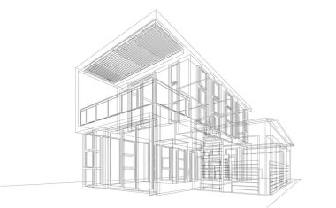 Binanın mimari 3d çizim çizim ev