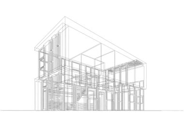 Binanın mimari 3d çizim çizim ev