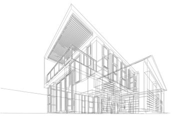 Binanın mimari 3d çizim çizim ev