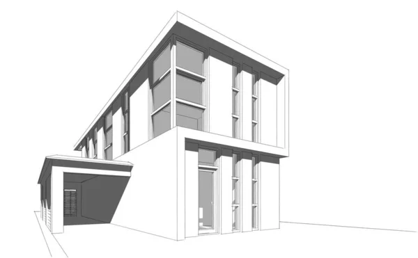 Edificio Casa Dibujo Arquitectónico Ilustración — Foto de Stock