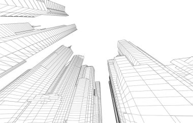 soyut vektör mimari duvar kağıdı gökdelen bina tasarımı, dijital konsept arkaplan