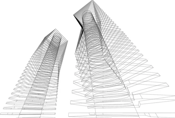 Astratto Vettore Architettura Carta Parati Grattacielo Edificio Design Concetto Digitale — Vettoriale Stock