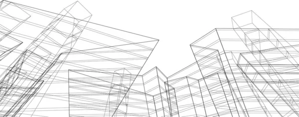 Abstrakte Vektor Architektonische Tapete Wolkenkratzer Gebäude Design Digitales Konzept Hintergrund — Stockvektor