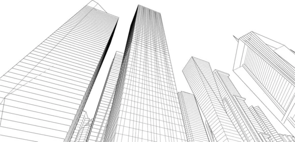 Abstrakt Vektor Arkitektonisk Tapet Skyskrapa Byggnad Design Digitalt Koncept Bakgrund — Stock vektor