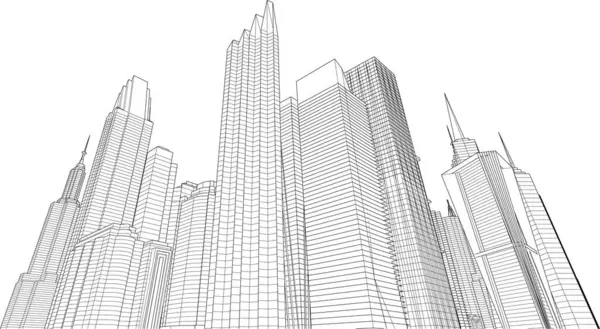 Elvont Vektor Építészeti Tapéta Felhőkarcoló Épület Tervezés Digitális Koncepció Háttér — Stock Vector