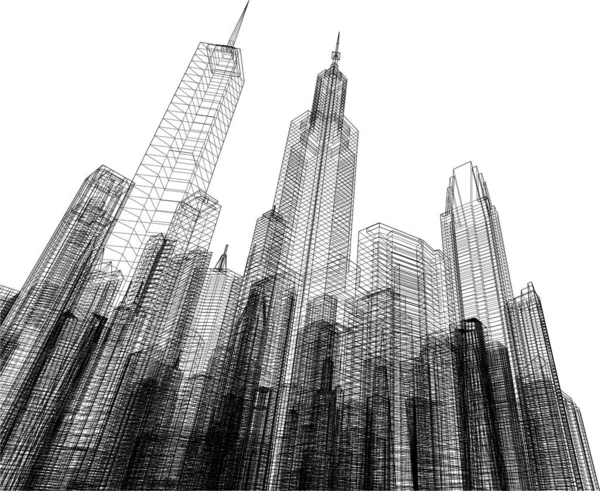 Αφηρημένη Διάνυσμα Αρχιτεκτονική Ταπετσαρία Ουρανοξύστης Σχεδιασμός Κτιρίου Ψηφιακή Έννοια Φόντο — Διανυσματικό Αρχείο