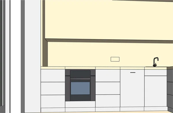 Vector Interior Modern Apartment Kitchen — Stock Vector