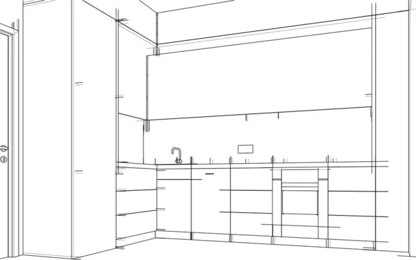 Vector Interior Cocina Apartamento Moderno — Vector de stock
