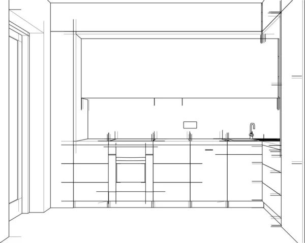 Vector Interior Modern Apartment Kitchen — Stock Vector