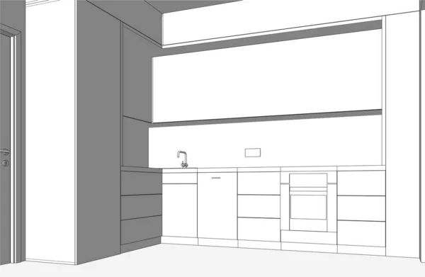 Vector Interieur Van Moderne Appartement Keuken — Stockvector