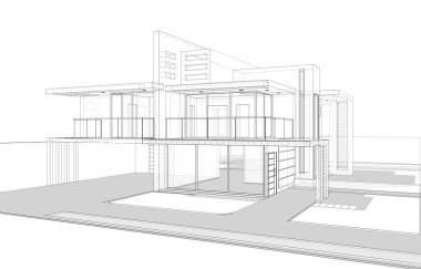 Binanın mimari 3d çizim çizim ev
