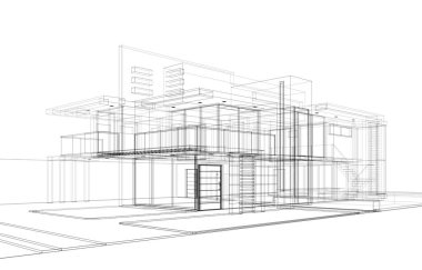 Binanın mimari 3d çizim çizim ev