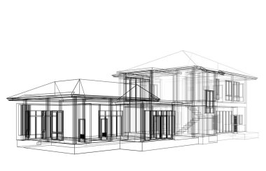 Binanın mimari 3d çizim çizim ev