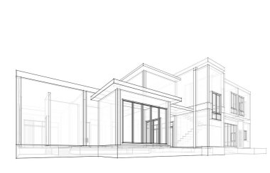 Binanın mimari 3d çizim çizim ev