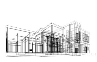 Binanın mimari 3d çizim çizim ev