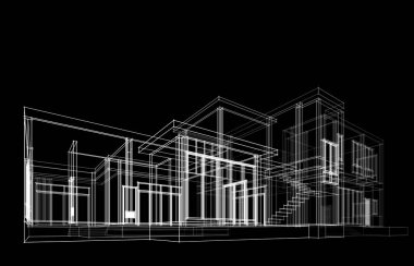 Binanın mimari 3d çizim çizim ev