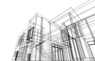 Binanın mimari 3d çizim çizim ev