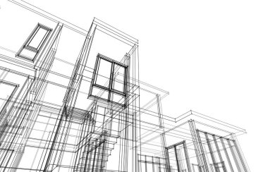 Binanın mimari 3d çizim çizim ev