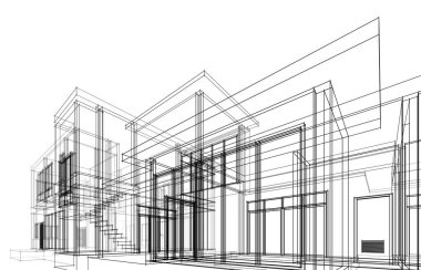 Binanın mimari 3d çizim çizim ev