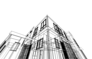 Binanın mimari 3d çizim çizim ev