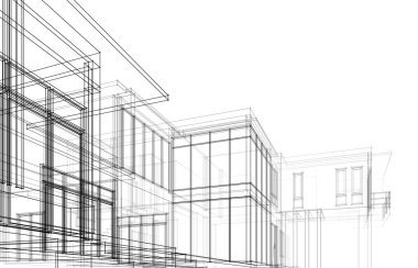 Binanın mimari 3d çizim çizim ev